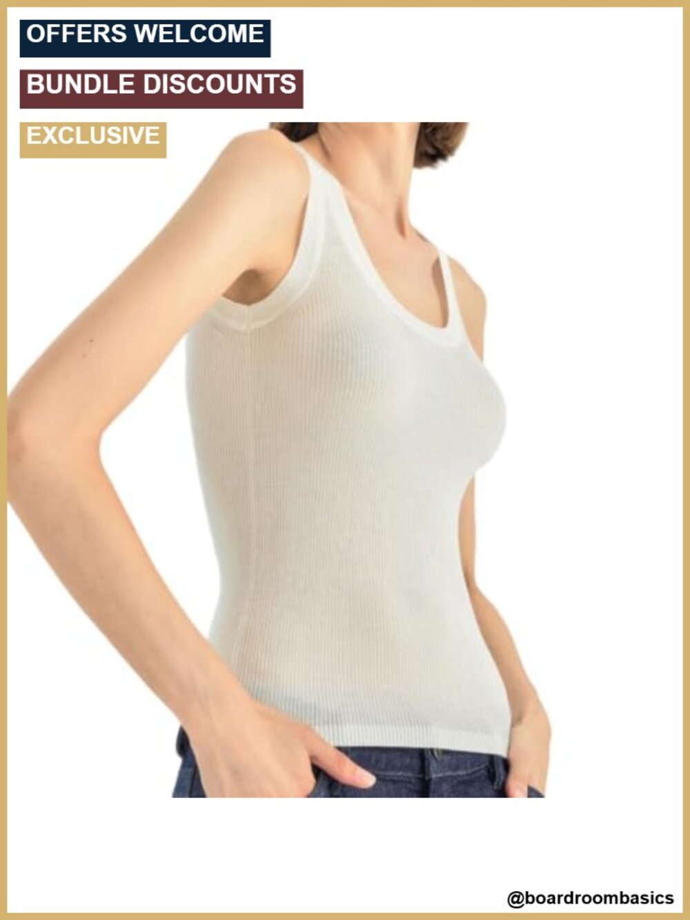 Cashmere Blend Ribbed Knit U-Neck Tank Top Business Casual Layering Camisole